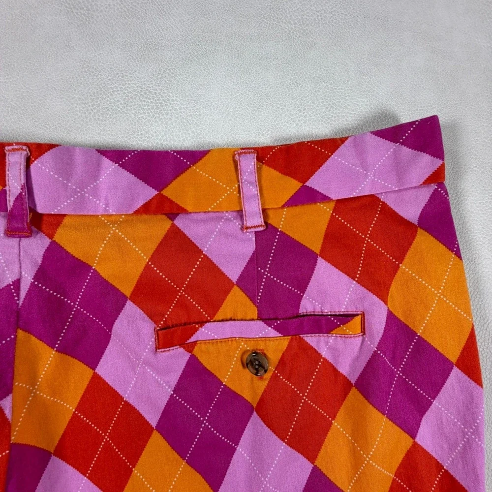 Loudmouth Golf Mens 42 Argyle Shorts Pink Orange Red Diamond Pattern Bold